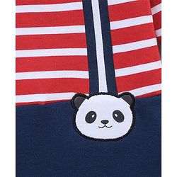 Babyhug Cotton Full Sleeves Striped Romper With Panda Patch- Red