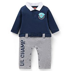 Babyhug Cotton Full Sleeves Romper Text Print - Navy