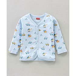 Babyhug 100% Cotton Knit Full Sleeves Vests Pack of 3 Stripes & Buses Print - Orange Blue