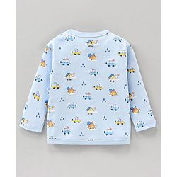 Babyhug 100% Cotton Knit Full Sleeves Vests Pack of 3 Stripes & Buses Print - Orange Blue