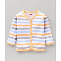 Babyhug 100% Cotton Knit Full Sleeves Vests Pack of 3 Stripes & Buses Print - Orange Blue