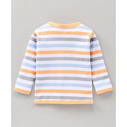 Babyhug 100% Cotton Knit Full Sleeves Vests Pack of 3 Stripes & Buses Print - Orange Blue