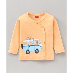 Babyhug 100% Cotton Knit Full Sleeves Vests Pack of 3 Stripes & Buses Print - Orange Blue