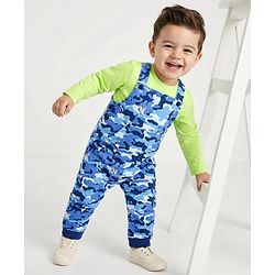 Babyhug 100% Cotton Full Sleeves Solid T-shirt and Dungaree Set - Green and Blue