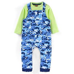 Babyhug 100% Cotton Full Sleeves Solid T-shirt and Dungaree Set - Green and Blue