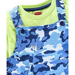 Babyhug 100% Cotton Full Sleeves Solid T-shirt and Dungaree Set - Green and Blue