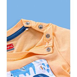 Babyhug Cotton Knit Elephant Print Dungaree with Full Sleeves Inner T-Shirt - Peach White