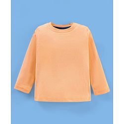 Babyhug Cotton Knit Elephant Print Dungaree with Full Sleeves Inner T-Shirt - Peach White