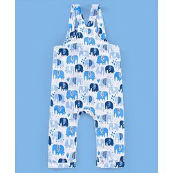 Babyhug Cotton Knit Elephant Print Dungaree with Full Sleeves Inner T-Shirt - Peach White