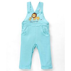 Babyhug 100% Cotton Knit Sleeveless Lion Printed Dungaree With Full Sleeves Striped Tee - Yellow Blue