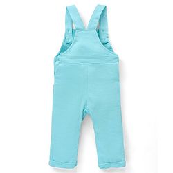 Babyhug 100% Cotton Knit Sleeveless Lion Printed Dungaree With Full Sleeves Striped Tee - Yellow Blue