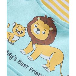 Babyhug 100% Cotton Knit Sleeveless Lion Printed Dungaree With Full Sleeves Striped Tee - Yellow Blue