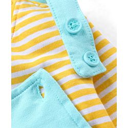 Babyhug 100% Cotton Knit Sleeveless Lion Printed Dungaree With Full Sleeves Striped Tee - Yellow Blue