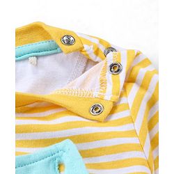 Babyhug 100% Cotton Knit Sleeveless Lion Printed Dungaree With Full Sleeves Striped Tee - Yellow Blue