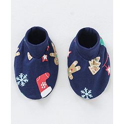 Babyhug 100% Cotton Cap Mittens and Booties Tree Print Navy Blue - Diameter 11 cm