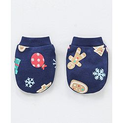Babyhug 100% Cotton Cap Mittens and Booties Tree Print Navy Blue - Diameter 11 cm