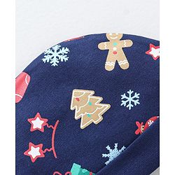 Babyhug 100% Cotton Cap Mittens and Booties Tree Print Navy Blue - Diameter 11 cm