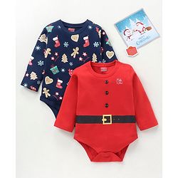 Babyhug 100% Cotton Full Sleeves Onesies Christmas Theme & Text Print - Pack of 2