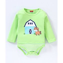 Babyhug 100% Cotton Full Sleeves Onesies Stripes & House Print Pack of 3- Multicolor