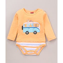 Babyhug 100% Cotton Knit Full Sleeves Cars & Bus Printed Onesies Pack Of 2 - Multicolour