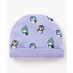 Babyhug 100% Cotton Cap Mittens & Booties Set Penguin Print Purple - Diameter 11 cm