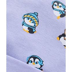 Babyhug 100% Cotton Cap Mittens & Booties Set Penguin Print Purple - Diameter 11 cm
