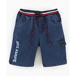 Babyhug Cotton Above Knee Length Washed Denim Bermuda Text Print - Dark Blue
