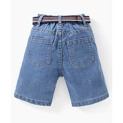 Babyhug Cotton Above Knee Length Washed Denim Bermuda with Belt Text Print - Blue