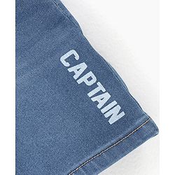 Babyhug Cotton Above Knee Length Washed Denim Bermuda with Belt Text Print - Blue