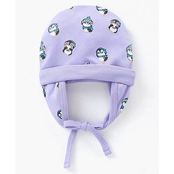 Babyhug 100% Cotton Cap Penguin Print Purple - Diameter 16 cm