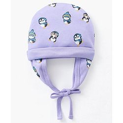 Babyhug 100% Cotton Cap Penguin Print Purple - Diameter 16 cm
