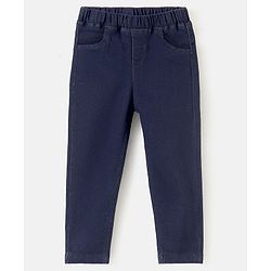 Babyhug  Denim Full Length Stretchable Jeggings Solid Color - Blue