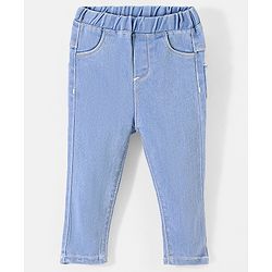Babyhug  Denim Full Length Stretchable Jeggings Solid Color - Blue