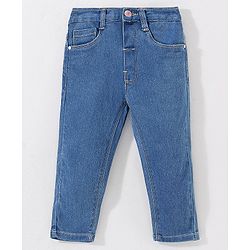 Babyhug Cotton Full Length Stretchable Denim Jeans - Medium Blue