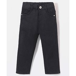Babyhug Cotton Full Length Stretchable Washed Denim Jeans  Fly With Zipper -  Black
