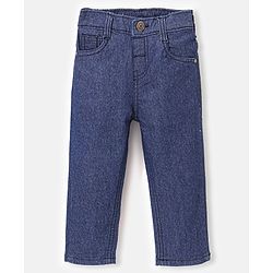 Babyhug Denim Full Length Stretchable Jeans Solid Color   Fly With Zipper -  Dark Blue