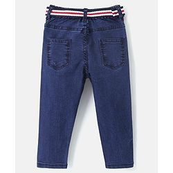 Babyhug Cotton Stretchable Full Length Washed Jeans With Belt  Fly With Zipper -  Dark Blue