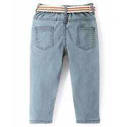 Babyhug Cotton Stretchable Full Length Washed Jeans With Belt   Fly With Zipper -  Light Blue