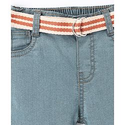 Babyhug Cotton Stretchable Full Length Washed Jeans With Belt   Fly With Zipper -  Light Blue