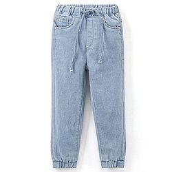 Babyhug Cotton Full Length Washed Stretch Denim Jogger Solid - Light Blue