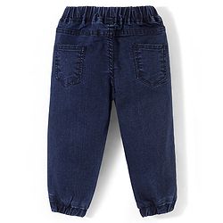 Babyhug Denim Full Length Solid Colour Joggers With Stretch - Dark Blue