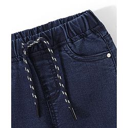 Babyhug Denim Full Length Solid Colour Joggers With Stretch - Dark Blue