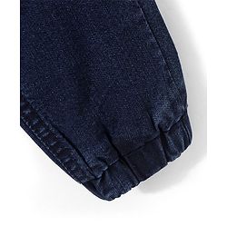 Babyhug Denim Full Length Solid Colour Joggers With Stretch - Dark Blue