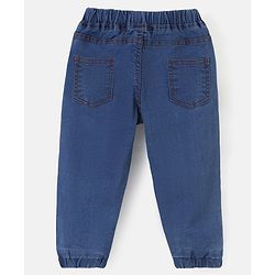 Babyhug Denim Full Length Joggers Solid Colour - Medium Blue