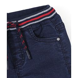 Babyhug Cotton Stretchable Full Length Washed Joggers - Dark Blue