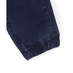 Babyhug Cotton Stretchable Full Length Washed Joggers - Dark Blue