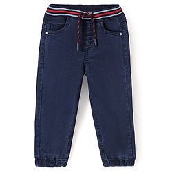 Babyhug Cotton Stretchable Full Length Washed Joggers - Dark Blue