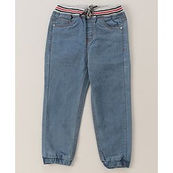 Babyhug Cotton Stretchable Full Length Washed Joggers - Dark Blue