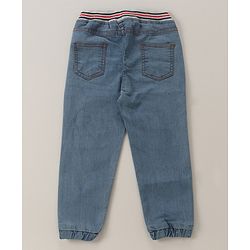 Babyhug Cotton Stretchable Full Length Washed Joggers - Dark Blue
