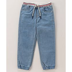 Babyhug Cotton Full Length Washed Joggers With Ribbed Waist (Colour May Vary)